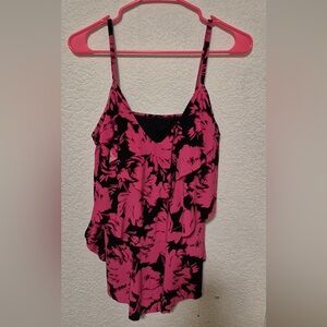 Aqua Green Pink and Black Floral Bodysuit
